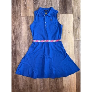 EUC Girls Large (12/14) Polo Ralph Lauren Sleeveless Dress Blue Pink Trim - Picture 1 of 6