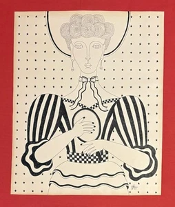 OKU (Shigeo Okumura) FRAU UND SPIEGEL Orig. Feder & Tusche Zeichnung signiert 1977 - Bild 1 von 9