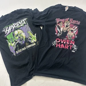 Lot (2) AEW Black Wrestling Tee Small Matt Jeff Hardy Boys The Hardyz Owen Hart - Picture 1 of 10