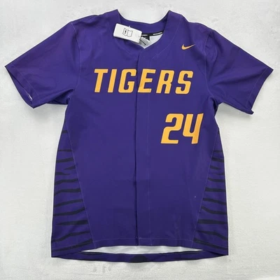 Camiseta de béisbol LSU Tigers para hombre grande púrpura amarilla NCAA College Nike Dri Fit 24 Foto 1 de 4