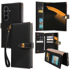 Genuine Leather Wallet Case Purse for Samsung Woman 9 Card Slots - Picture 1 of 13