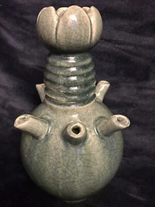 Rare Chinese Celadon Glaze 5 Tube Spout Lotus Mouth Grain Jar 12.5” - Picture 1 of 12