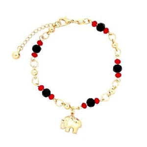 Elephant Charm Bracelet with Black and Red Beads - Picture 1 of 3