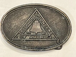 Vintage Telephone Pioneers Of AmericaBrass Belt Buckle - Picture 1 of 3
