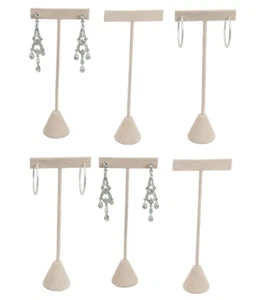 6 Stk. Beige Kunstleder Display T Ständer Individueller Ohrring Halter 5,5"  - Bild 1 von 5