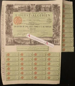 ● Chemins de fer ouest algérien rare obligation 3% Algérie Algéria 1942 (action) - Picture 1 of 4
