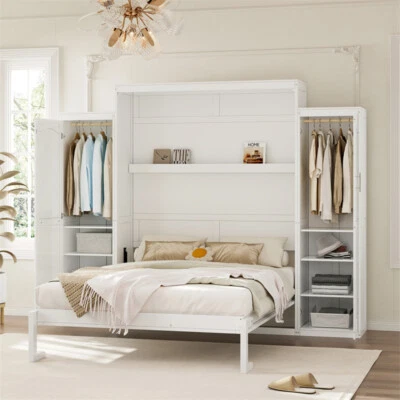 Cama de Pared Queen Murphy con 2 Armario y Estante de Almacenamiento Cama Plegable Multifuncional Foto 1 de 4