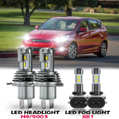 For Hyundai Accent 2000-2017 4x LED Headlight Hi/Lo+Fog Light Combo - Image 1 of 4