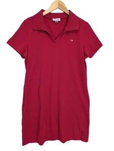 Calvin Klein Polo Shirt Dress Womens L Red Short Sleeve Pullover Casual Preppy - Picture 1 of 8