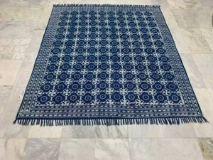 9x9 Ft Square Rug Handmade Indian Indigo Cotton Rug Boho Kilim Navajo Garden Rug - Picture 1 of 7