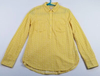 Merona Shirt Women Medium Yellow White Geometric Pockets Long Sleeve See Through - Изображение 1 из 4