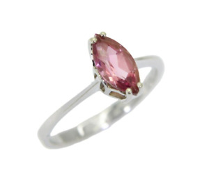 9ct White Gold Pink Tourmaline Marquise Ring Size 7 - N 1/2