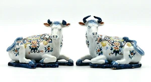 Rouen ? Moustiers? Pair Animals Cows Earthenware Xixème? Earthenware Cows - Picture 1 of 12