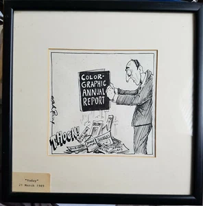 Original Framed Cartoon By Martin Rowson 1989 Color-Graphic Annual Report - Picture 1 of 1