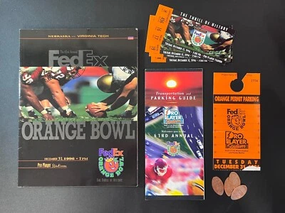 1996 FedEx Orange Bowl Football Program Nebraska vs Virginia Tech Tickets Coins - Image 1 of 4