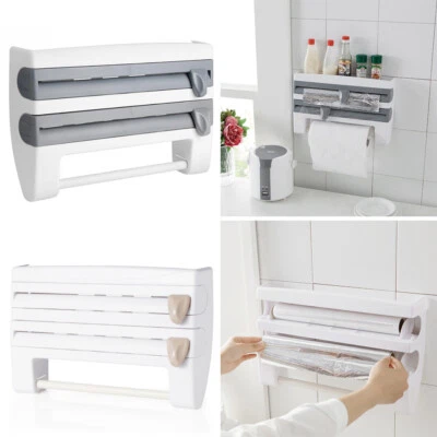 Wall Mounted Kitchen Cling Film Tin Foil Dispenser Paper Towel Roll Holder Rack - Image 1 of 4