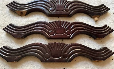 "3 frontón de madera de colección salvamento cresta arqueada artesano 20 1/8"" largo artesano tallado" Foto 1 de 4