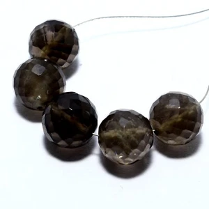 Cuentas redondas facetadas de cuarzo ahumado briolette natural sueltas para hacer joyas - Imagen 1 de 5