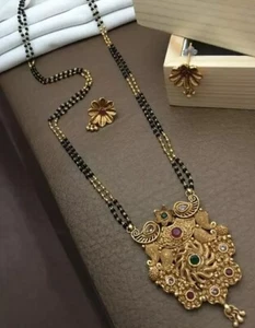 Conjunto de joyas de templo de mangalsutra kundan chapado en oro para mujer nupcial - Imagen 1 de 24