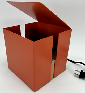 Modern Orange Metal & Wood Box Light Table Lamp Contemporary Accent MCM LED