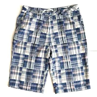 🔥RARO🔥 Y2K Impermeable Para Mujer Talla 10 Madras A Cuadros Bermudas Más Largas Azul Algodón Foto 1 de 4