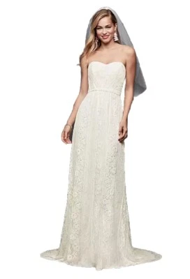 Galina Signature Strapless Linear Ivory Lace Sheath Wedding Dress NWOT 16W - Image 1 of 4