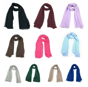 Ladies Scarves Women Crinkle Large Plain Scarf Shawl Head Scarf Stole Neck Wrap - Picture 1 of 16