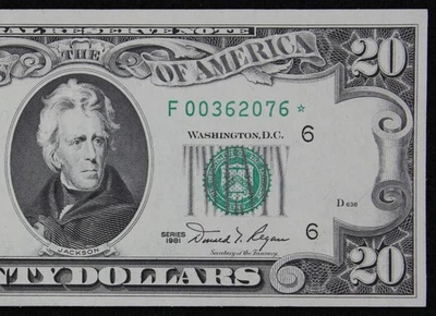$20 1981 GEM CU Star Federal Reserve Note F00362076* Run 4, F6 Atlanta twenty $ - Image 1 of 3