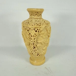 Vaso drago orientale stile asiatico intagliato vintage firmato alto 7" - Foto 1 di 12