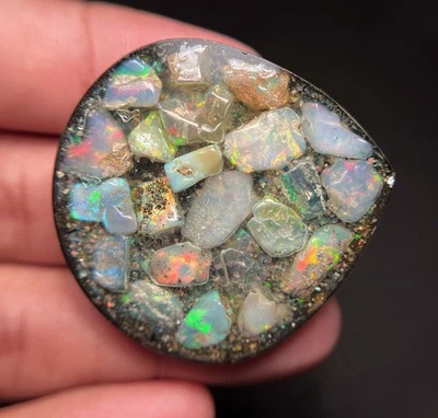 AAA Natural Ethiopian Multi Fire Opal Cabochon Opal Raw Crystal Doublet Gemstone - Image 1 of 4