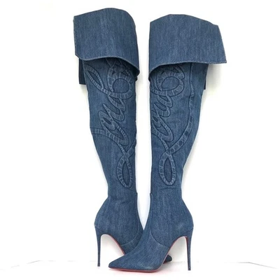 Christian Louboutin Kate Botta Alta Loubi Jeans Sobre la Rodilla Botas Denim 36.5 Foto 1 de 4