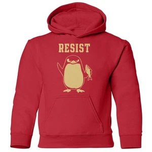Resist Penguins - Tariff Protest Funny Youth Hooded Sweatshirt - Picture 1 of 10