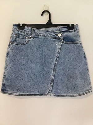 VBRT Denim Acid Washed Mini Wrap Around Skirt w/Sequins Women's Medium M NWOT - Image 1 of 4