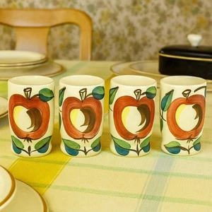 4 Vintage 1940s Purinton Apple Tumblers Hand Painted 12 oz Drinkware Farmhouse - Picture 1 of 10