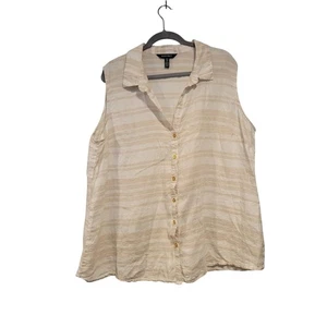 Ellen Tracy 2X beige cremeweiß ärmellos Leinen Knopfleiste gestreift Bluse cool - Bild 1 von 5