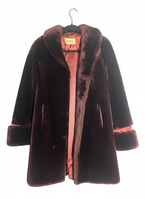 Vintage 1950s The Vogue San Antonio Burgundy Mink Fur Coat Satin Lined Monogram - Image 1 of 4
