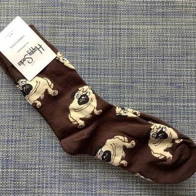 HAPPY SOCKS :) Brown, Pugs, Fits Sock Size: Men’s 10-13, Women’s 9-11 *New* - Image 1 of 4