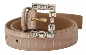 Dolce & Gabbana Beige Leather Crystal Buckle Women's Belt Authentic - Picture 1 of 5
