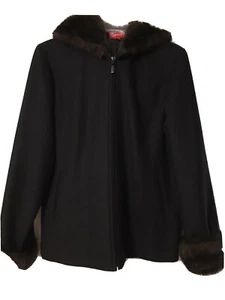 Esprit Black Wool Blend Hooded Jacket Faux Fur Hood/Cuffs NWT $179 Sz Large - Picture 1 of 8