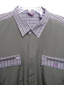 Bugle Boy Shirt Mens 2XL Button Up Plaid Color Block Polyester Blend Casual VTG - Picture 1 of 8
