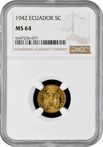 Ecuador 5 centavos 1942, NGC MS64, "República del Ecuador (1919 - 1987)" - Picture 1 of 2