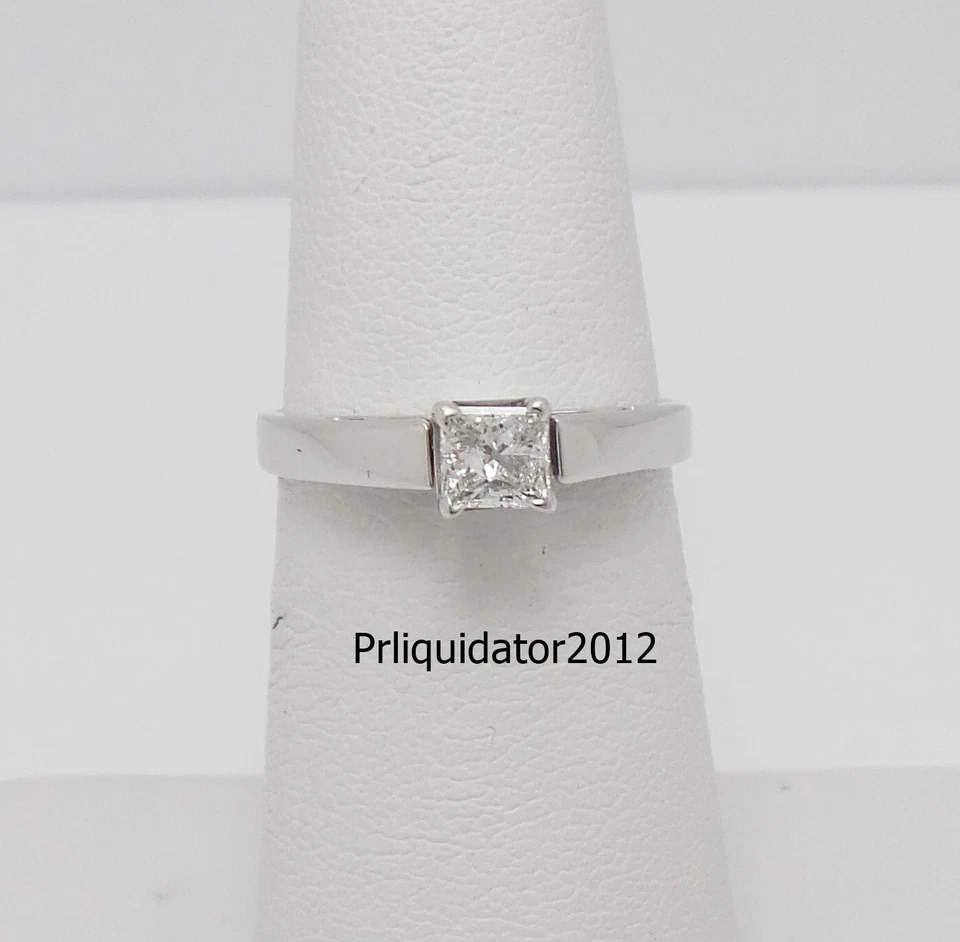 Anel de casamento de noivado solitário de diamante princesa natural ouro branco 14K 1/3 quilates - Imagem 1 de 1