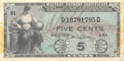  USA / MPC  5  Cents  1948  Series  481  Plate  81  Circulated banknote M7 - Image 1 of 2