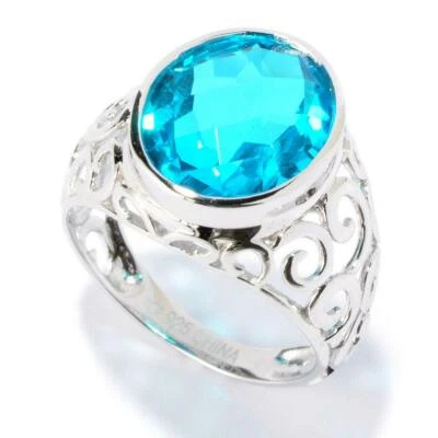 Anello Argento Sterling Paraiba Tormalina Doppietto Quarzo 2 - Immagine 1 di 2
