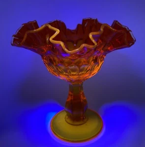 Fenton 6” Thumbprint Ruffled Edge Amberina Pedestal Compote Glows Cadmium - Picture 1 of 8