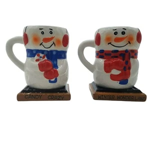 Lot of 2 Bay Island Christmas Mugs Cups Snowmen Candy Crazy Winter Wonderland - Picture 1 of 9