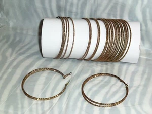 24 pcs Gold Tone Costume Bracelets with Matching Pierced Earrings – PO#02 - Picture 1 of 3