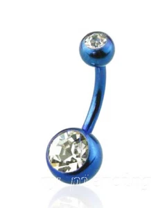 14G 3/8" PVD Plated 316L Surgical Steel Double Gem Navel Ring Belly Button Ring - Picture 1 of 15