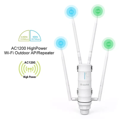 Wavlink AC600/AC1200 Outdoor WiFi Long Range Extender Signal Booster 2.4G+5G - Image 1 of 2