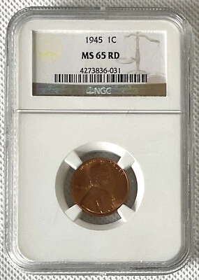 1945 1c MS65 RD LINCOLN WHEAT CENT UNC NGC GRADED RED - Image 1 of 2